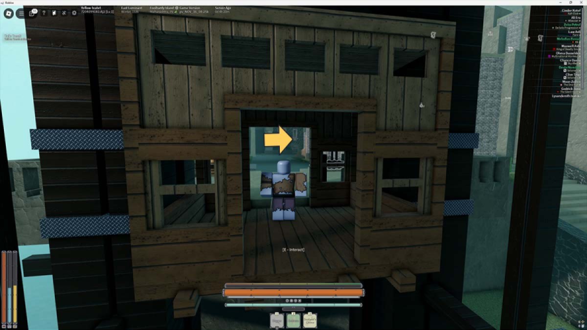 Roblox Deepwoken -karaktär som lämnar en hiss