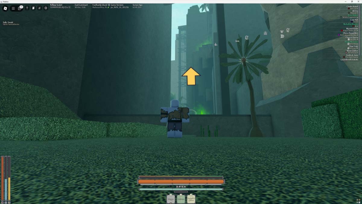 Roblox Deepwoken -karaktär som tittar på en hiss