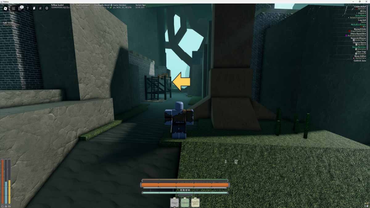 Roblox Deepwoken -karaktär som går in i Fort Merit Prison
