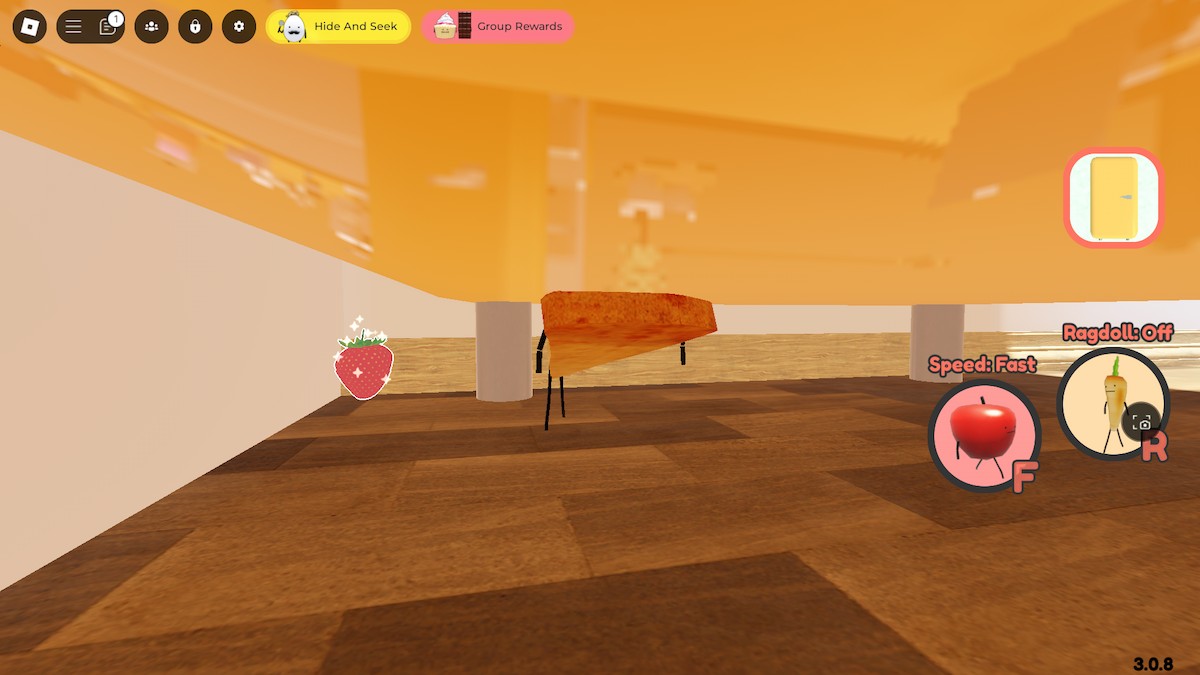 Jordgubben under kylen i Secret Staycation på Roblox.
