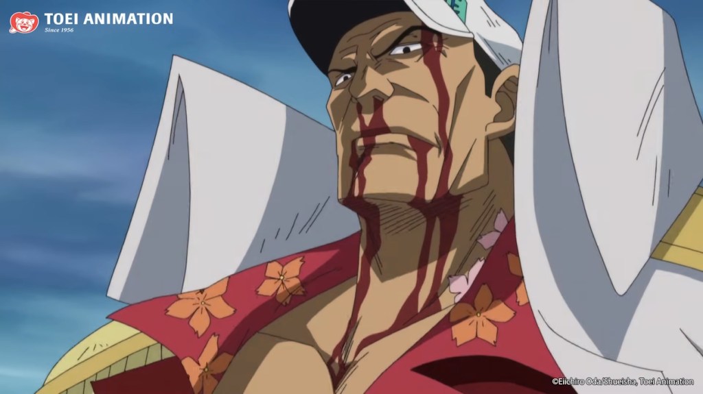 Akainu blödning efter hans kamp med Whitebeard i Marineford War