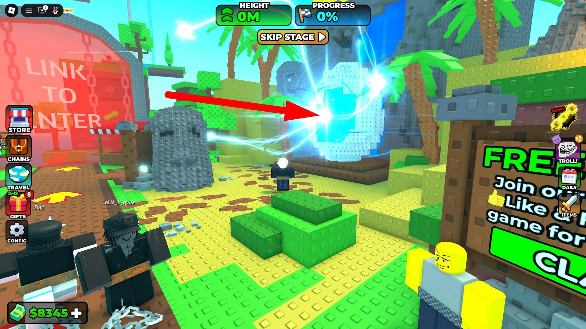 Hunt Stage Portal i kedjad 2 -spelare Obby under Hunt Mega -evenemanget i Roblox