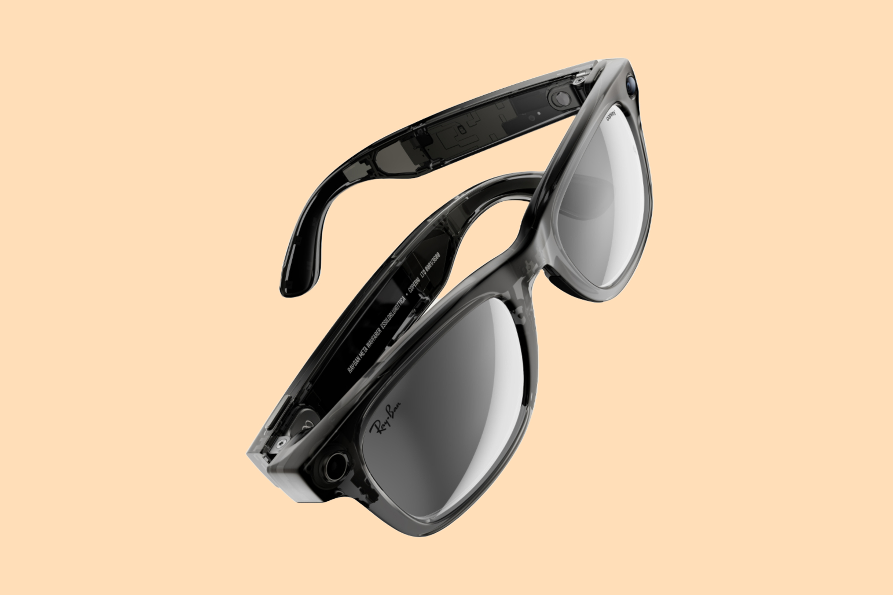 Vinklad vy av Ray-Ban Meta X coperni Limited Edition-glasögon.