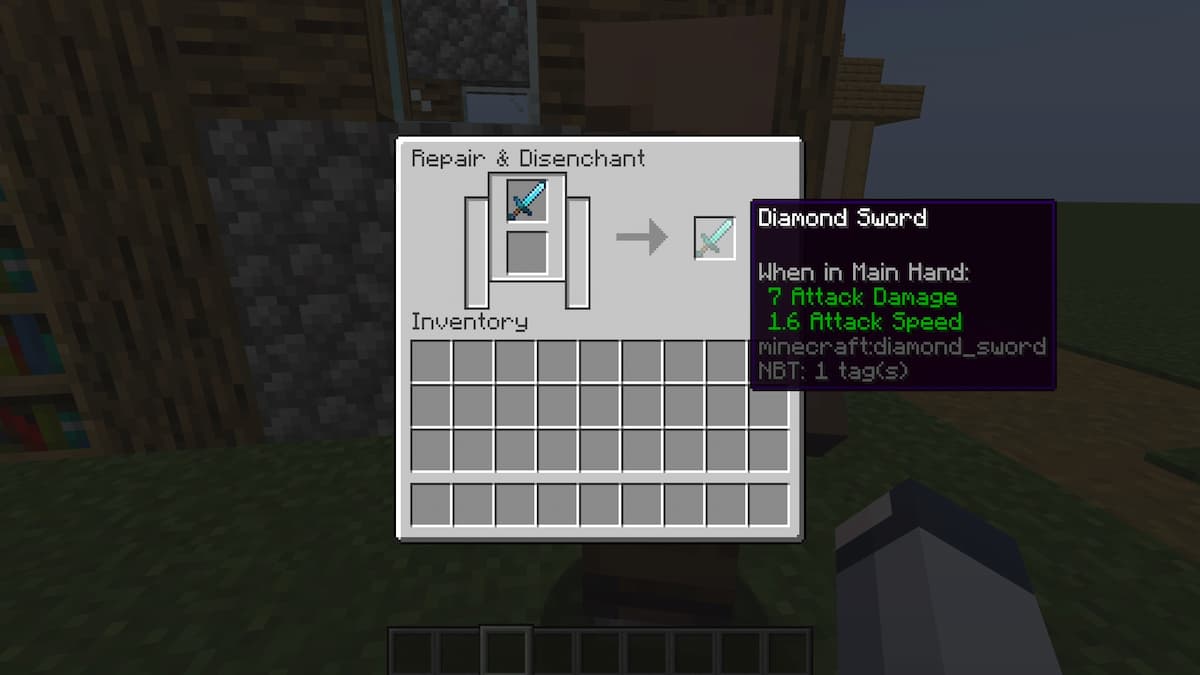 Att avbryta en förtrollad artikel i Minecraft.