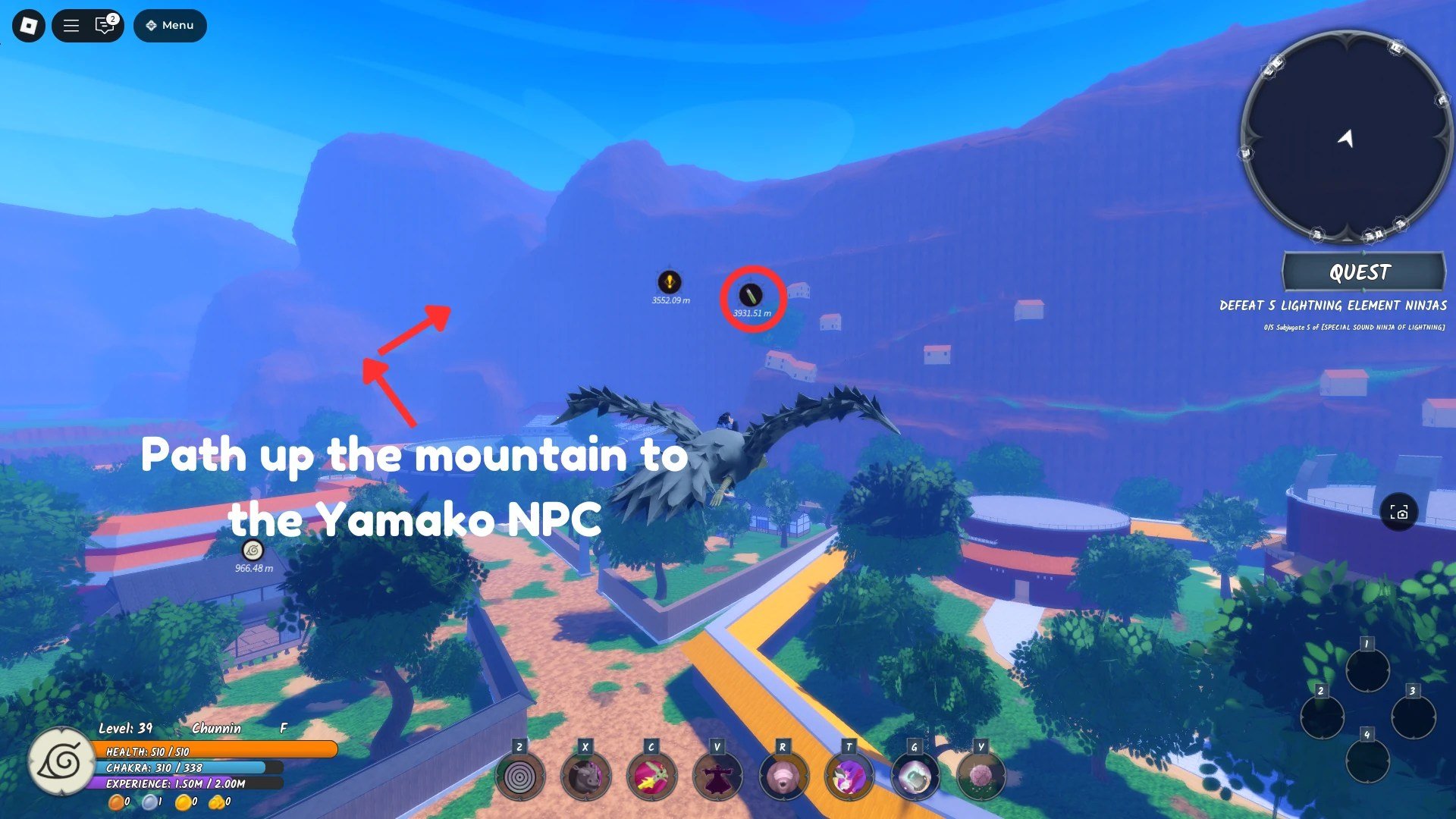 En spelare visar vägen till Informanten Yamako NPC i Ninja Time