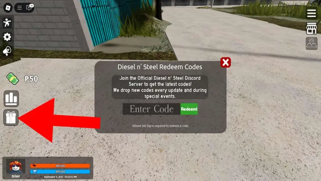 How to redeem codes in Diesel n Steel.
