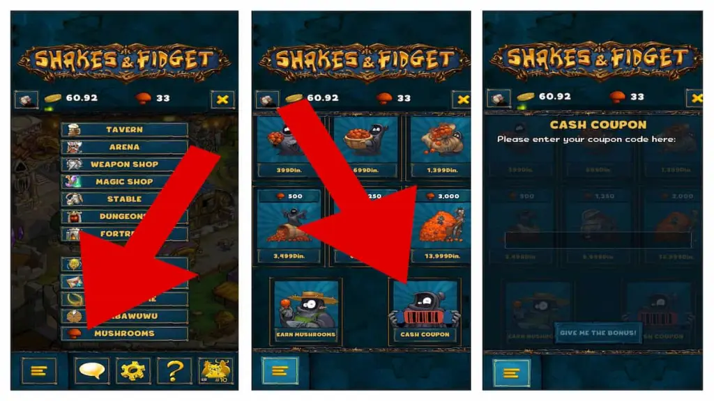 How to redeem codes in Shakes and Fidget.