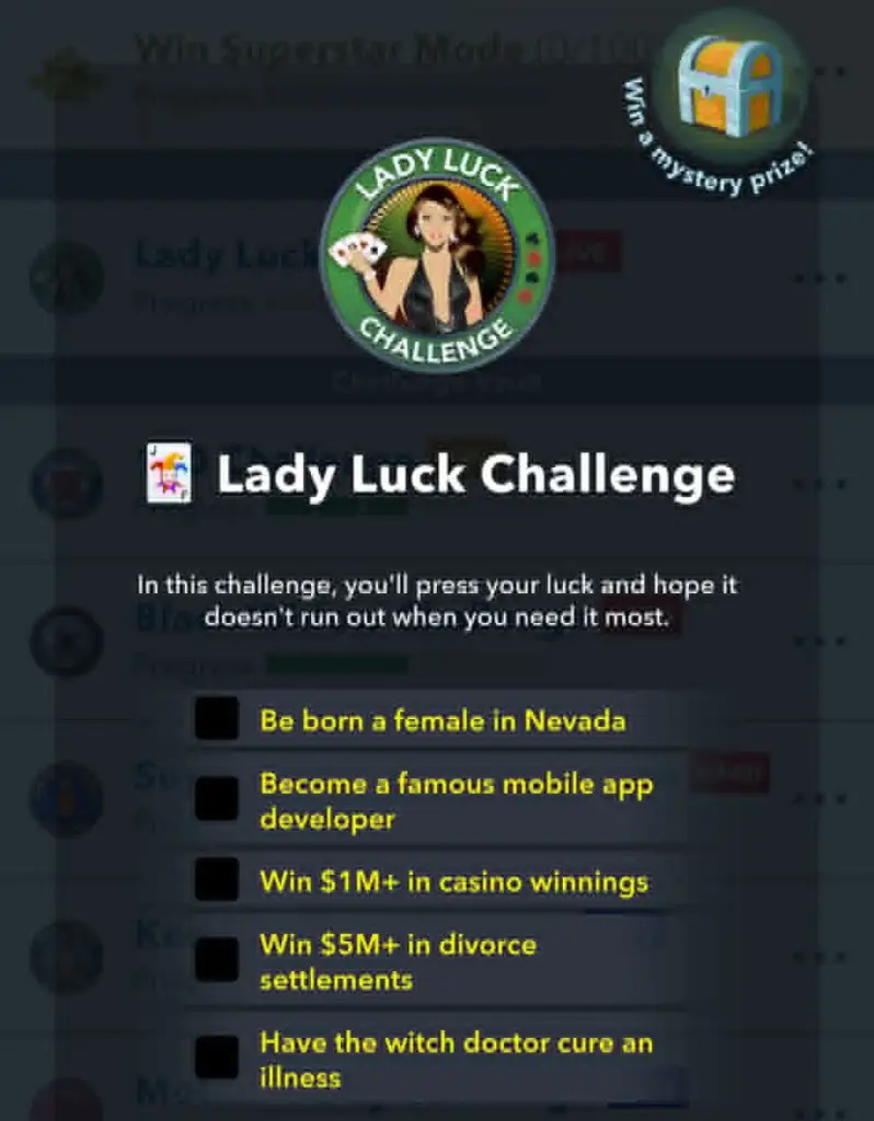 Lady Luck-utmaningsmål i BitLife