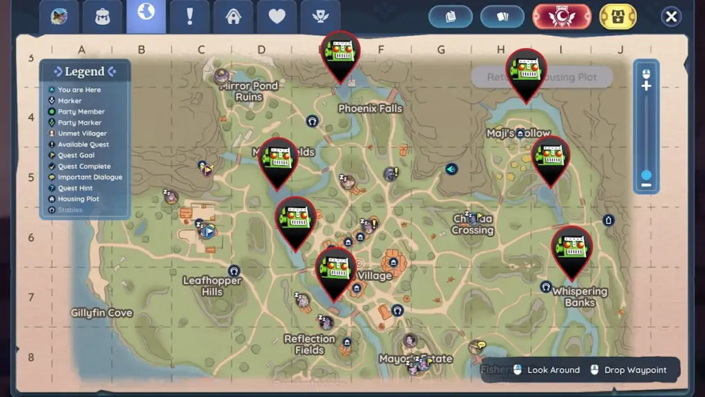 Rivers Kilima Grayling map locations marked in Palia
