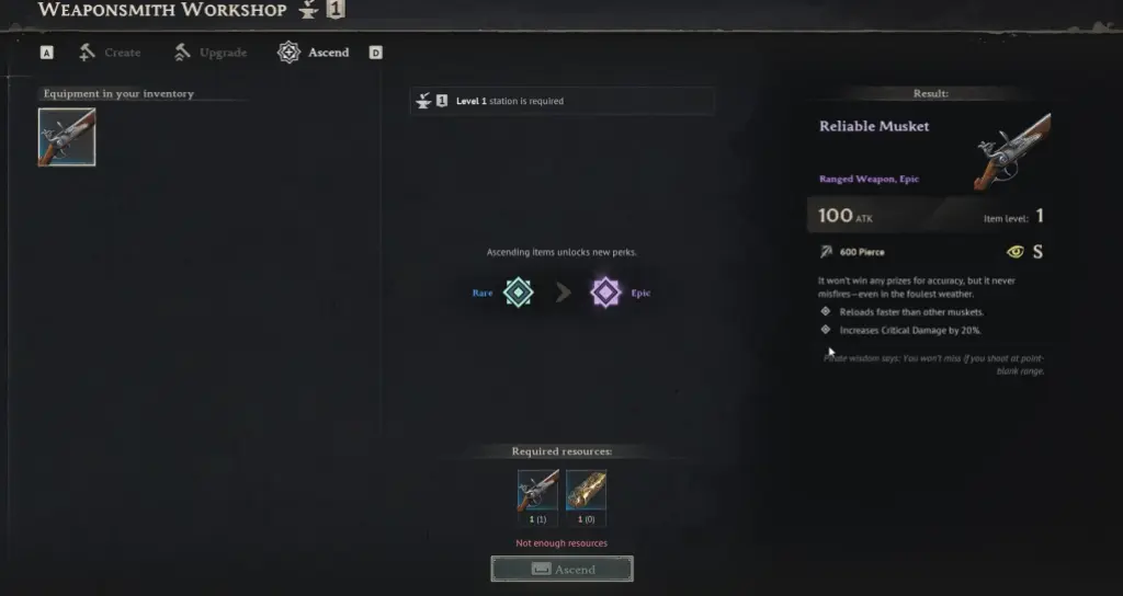 Weapons upgrade in Windrose