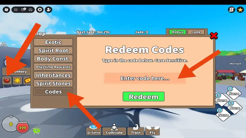 how to redeem codes in cultivation dao online on roblox